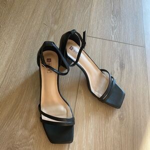 Black PU Block Heel Sandals